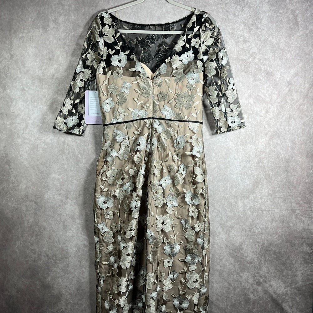 JS Collection Floral‎ Embroidered Evening Long Dress Womens 6 Oyster Black NEW - Picture 5 of 15
